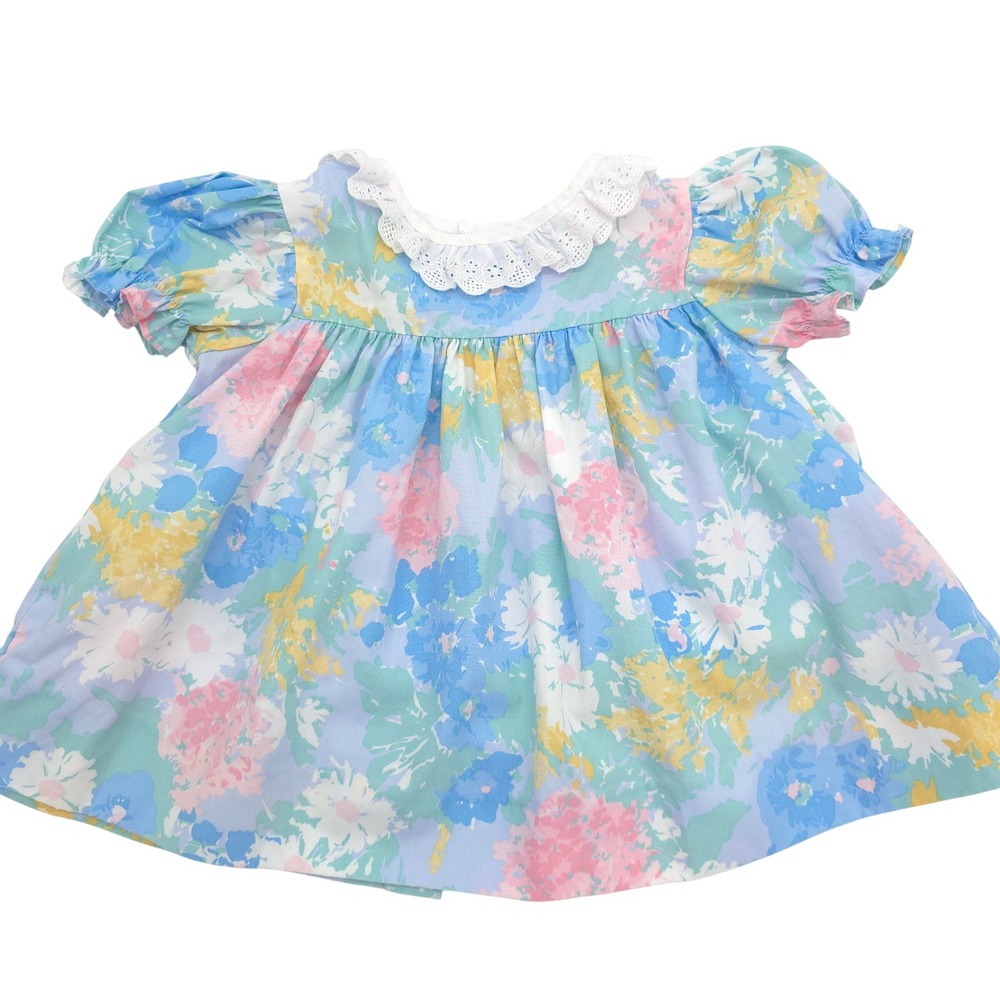 Vintage Floral Lace Collar Pastel Dress Unbranded Multi Baby 3-6 Months